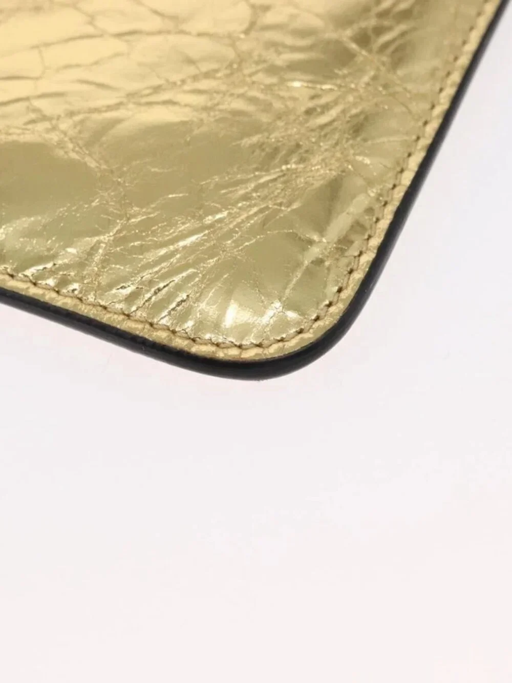 CHANEL Clutch Bag Leather Gold CC Auth 152375SM
